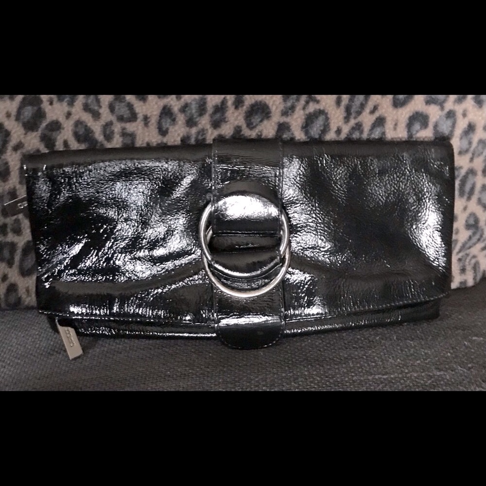 Vintage HOBO International Black Patent Clutch